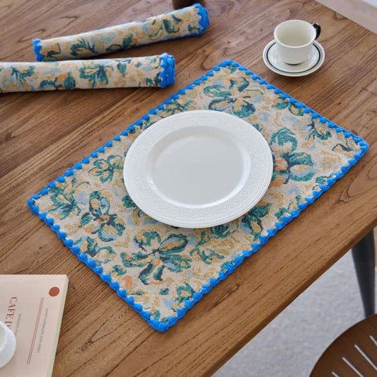 Rustic Blue Floral Jacquard Fabric Placemat - 3PCS - 12" x 18" - image 0