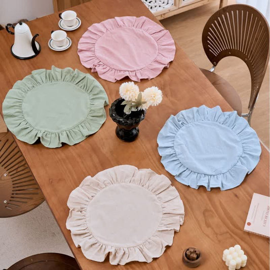 Minimalist Solid Color Ruffled Edge Placemat(4PCS) - Set (Pink+Beige+Blue+Green) - 4PCS - 15" - image 0