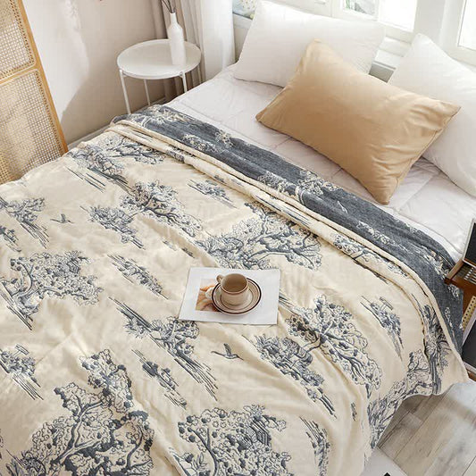 Retro Style Tree Cotton Gauze Quilt - Queen - image 0