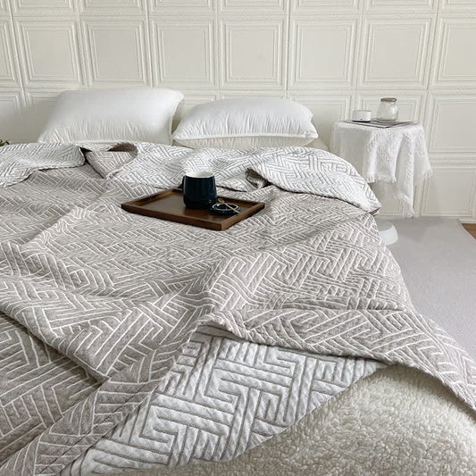 Maze Pattern Reversible Cotton Gauze Quilt - Coffee - Queen - image 0