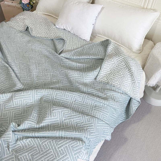 Maze Pattern Reversible Cotton Gauze Quilt - Blue - Queen - image 1