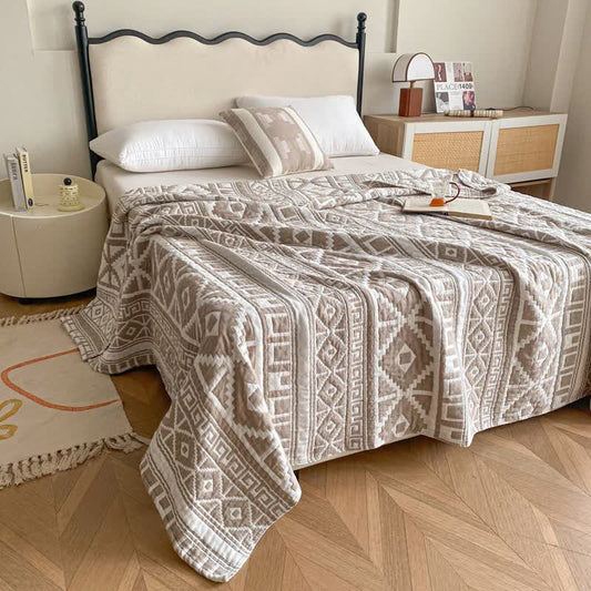 Ethnic Style Geometric Cotton Gauze Quilt - Coffee - Queen - image 0