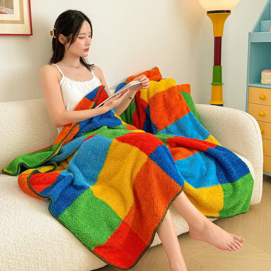 Colorful Plaid Fluffy Throw Blanket - 79"W x 90"L - image 0