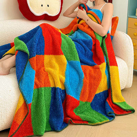 Colorful Plaid Fluffy Throw Blanket - image 1