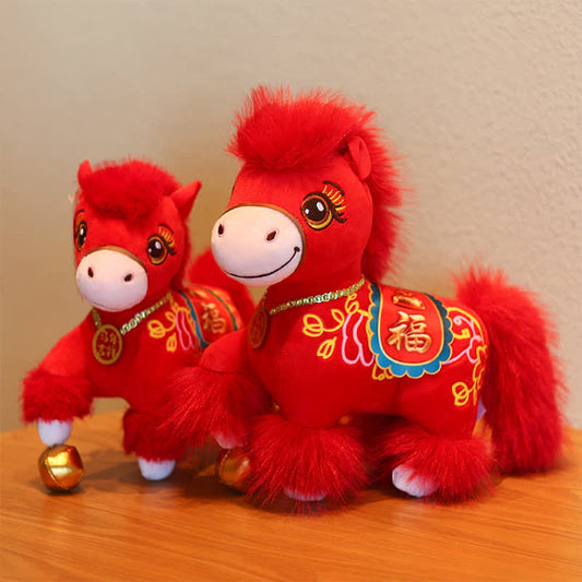 Festive Red Zodiac Stallion with Lucky "Fu" Character - 10"H - image 0