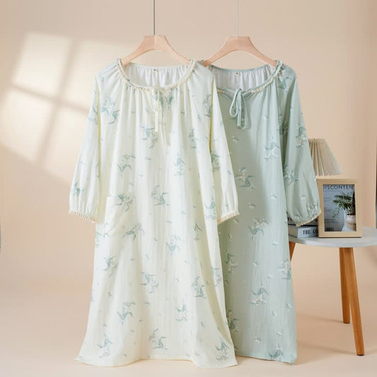Bellflower Floral Cotton Gauze Nightgown - image 0