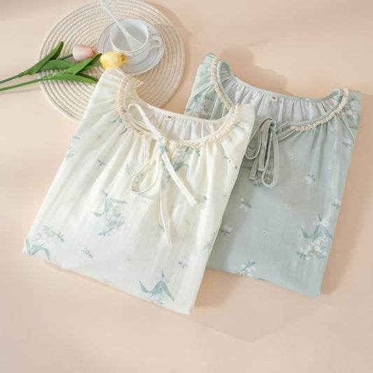 Bellflower Floral Cotton Gauze Nightgown - image 1