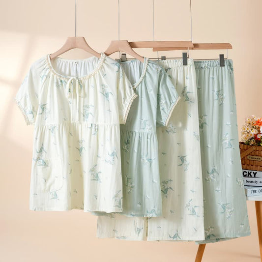 Bellflower Floral Cotton Gauze Pajama Set - image 0
