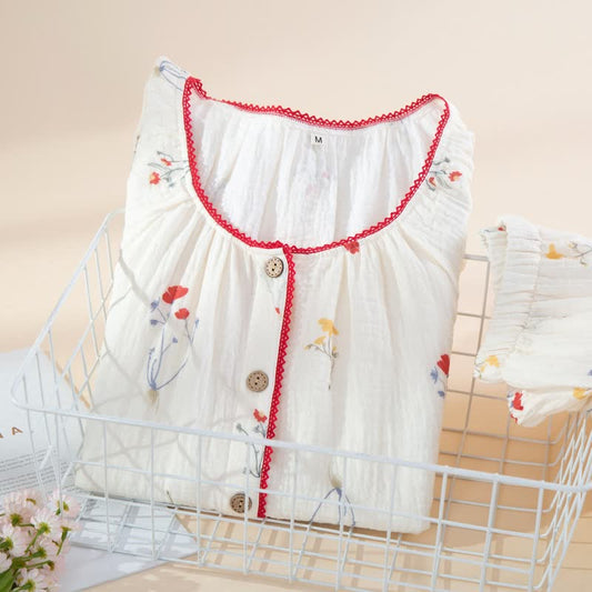Country Floral Cotton Gauze Pajama Set - image 1