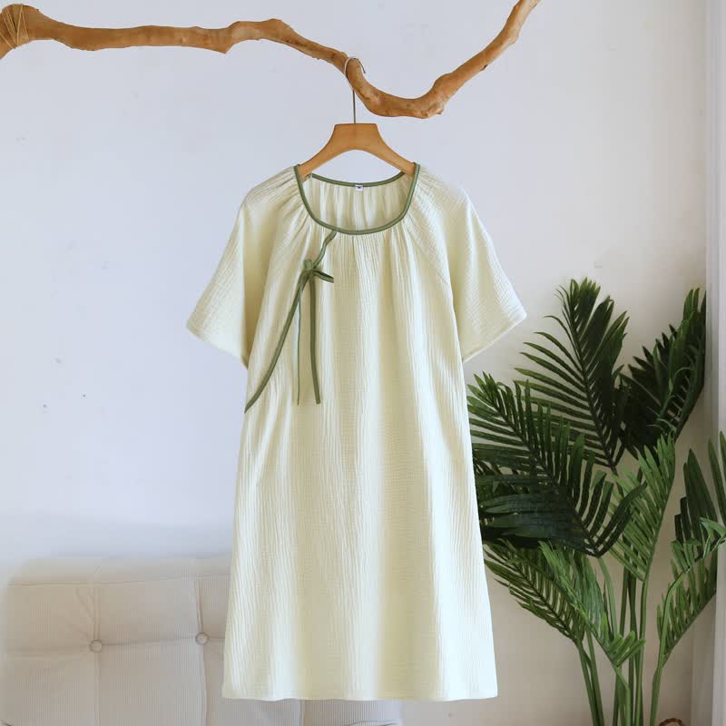 Minimalist Oriental Style Cotton Gauze Nightdress - Green - XL - image 12
