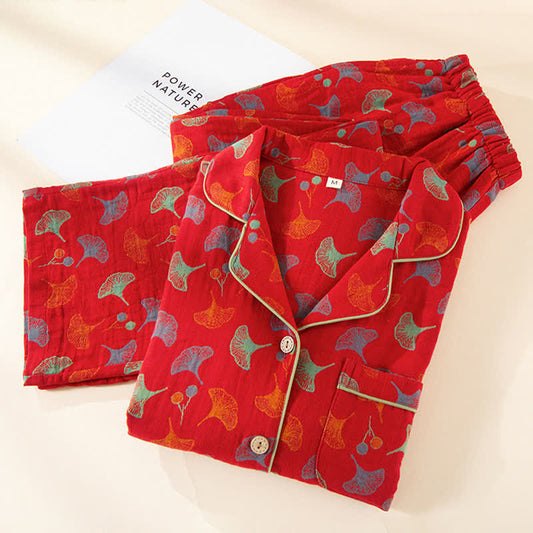 Ginkgo Leaf Cotton Gauze Pajama Set - image 1