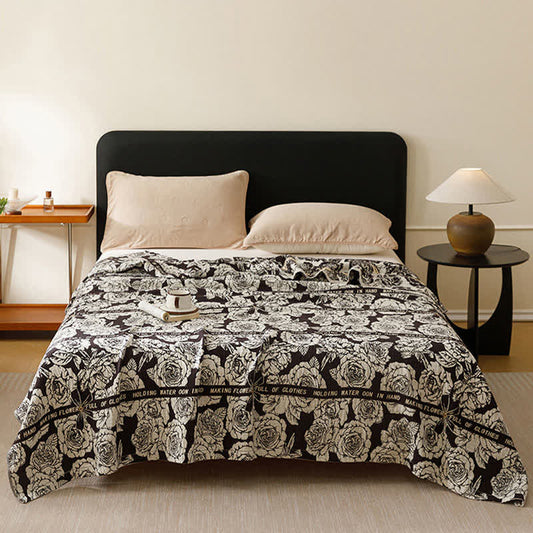 Country Blooming Rose Pure Cotton Quilt - Black - Queen - image 0
