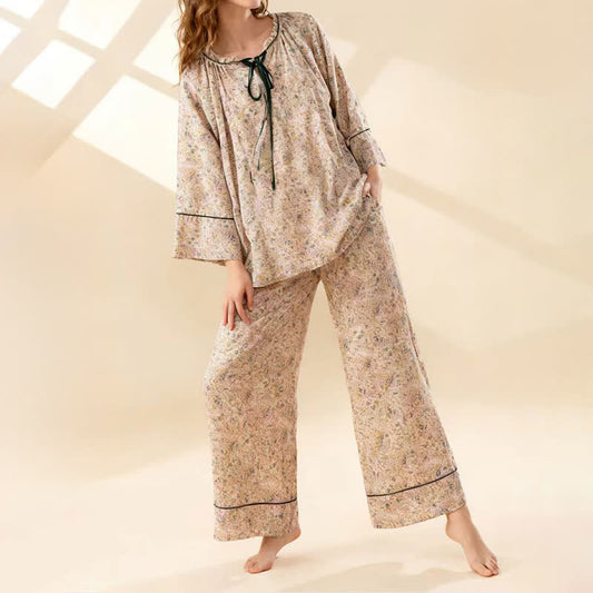 Pastoral Floral Cotton Ruffled Loungewear Set - image 1