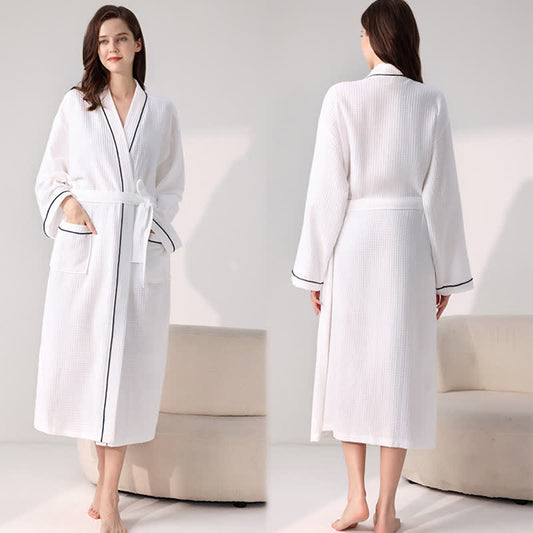 Minimalist Cotton Waffle Texture Bath Robe - image 1