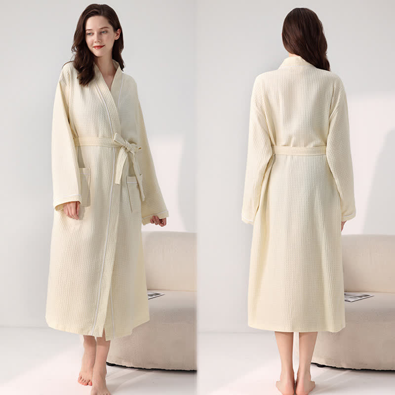 Minimalist Cotton Waffle Texture Bath Robe - image 19
