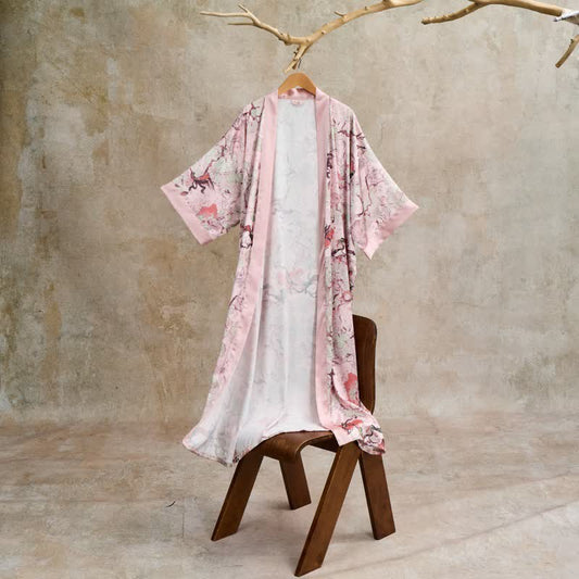 Valentine's Day Oriental Pink Floral Kimono Style Bathrobe - Pink - One Size - image 1