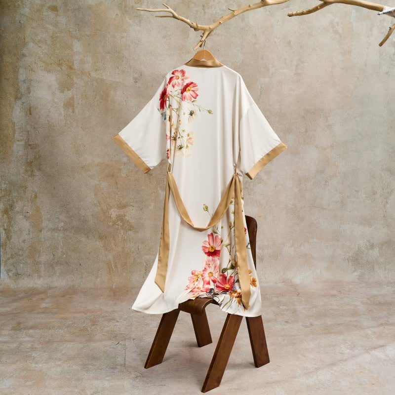 Island Romance Oriental Luxurious Flower Kimono Style Bathrobe - image 4