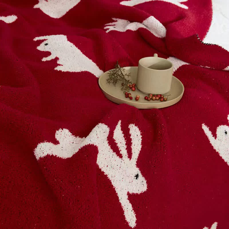 Nordic Style Rabbit Knitted Throw Blanket - image 6