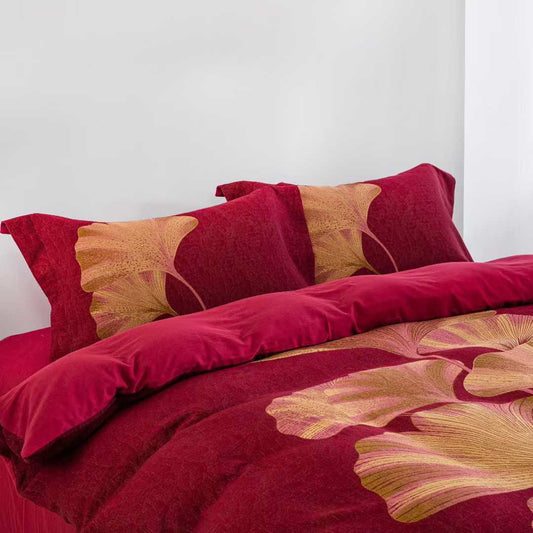 Red & Gold Ginkgo Leaf Cotton Bedding Set(4PCS) - image 1