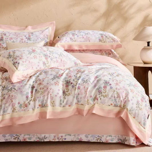 Muted Pink Ditsy Floral Cotton Bedding Set(4PCS) - Pink - King - image 0