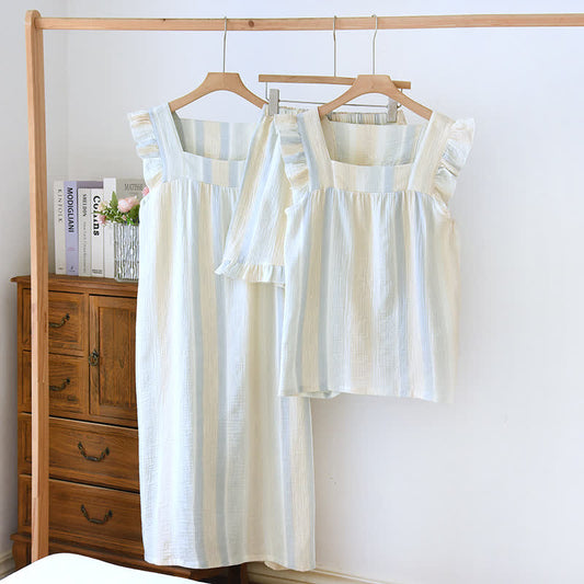 Cotton Gauze Striped Ruffle Trim Tank Loungewear - image 0