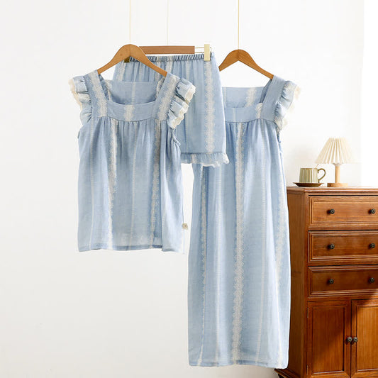 Bamboo Fiber Blue Vertical Pattern Loungewear - image 0