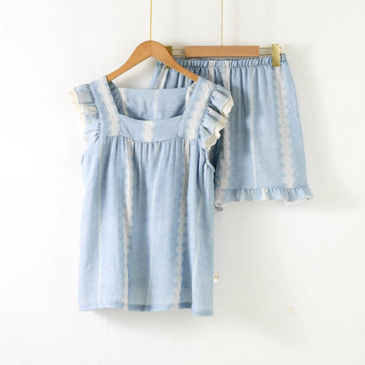 Bamboo Fiber Blue Vertical Pattern Loungewear - Blue - Loungewear Set - XL - image 1