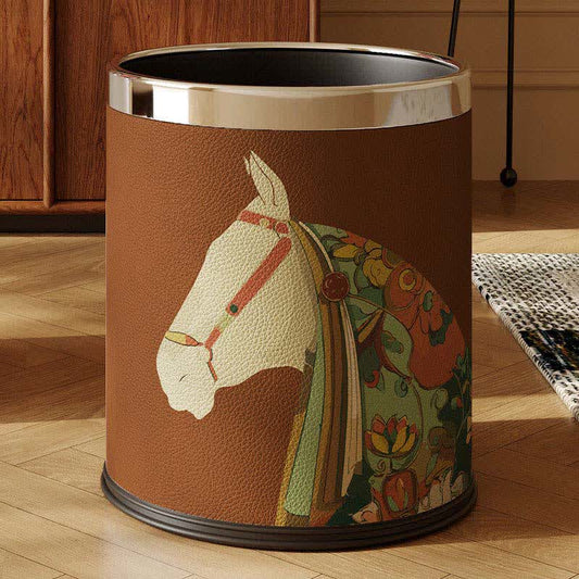 Equestrian Series Leather Decorative Waste Bin - Brown - 9"W x 9"L x 10"H - image 1