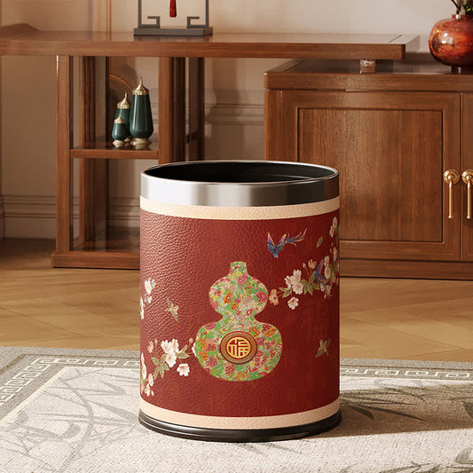 Traditional Oriental Floral Gourd Waste Bin - image 0