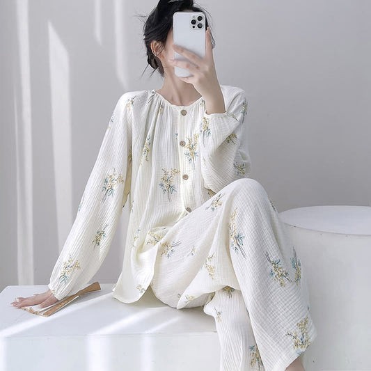 Bouquet Double Gauze Cotton Loungewear Set - White - XXL - image 0