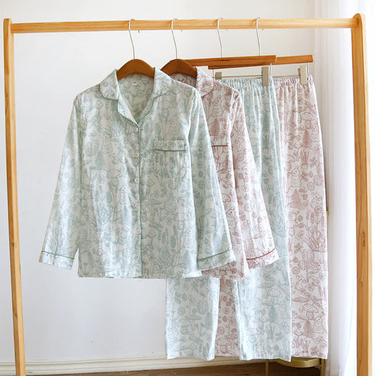 Jungle Mushroom & Bunny Cotton Gauze Pajamas - image 0