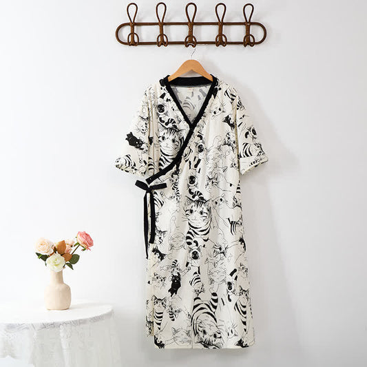 Country Style Padded Tie Nightgown with Pocket - image 1