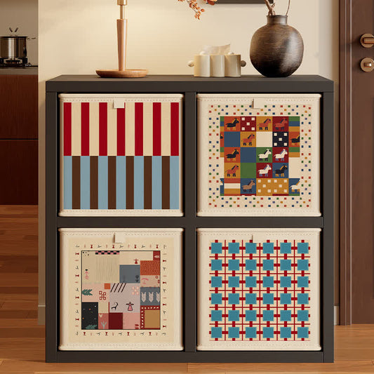 Red & Blue Striped Fabric Storage Basket - image 1