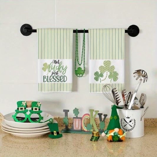 St. Patrick's Day Shamrock Stripe Kitchen Towel(2PCS) - 4PCS - 16"W x 23"L - image 0