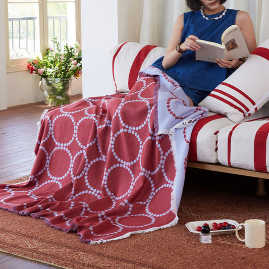 Reversible Circle Pattern Tassel Throw Blanket - Red - 51"W x 51"L - image 0
