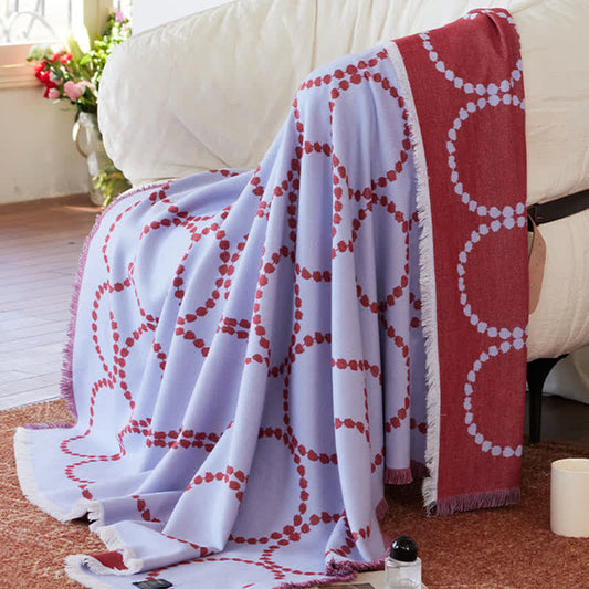 Reversible Circle Pattern Tassel Throw Blanket - image 1
