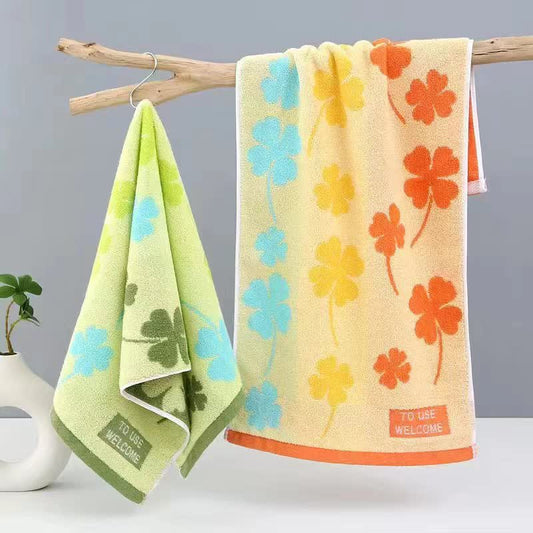 Four-Leaf Clover Pure Cotton Towel(2PCS) - Set (Green & Red) - 29" x 13" - image 0