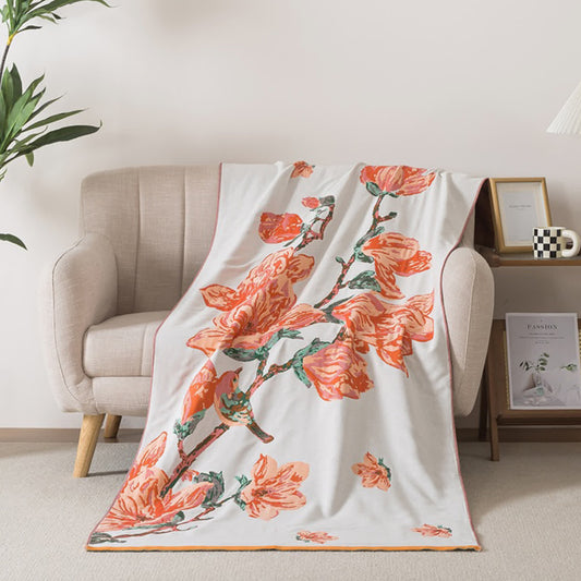 Luxury Floral & Bird Cotton Gauze Bath Towel - Red - 35"W x 71"L - image 0