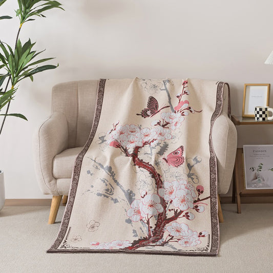 Plum Blossom & Butterfly Cotton Bath Towel - 35"W x 71"L - image 0