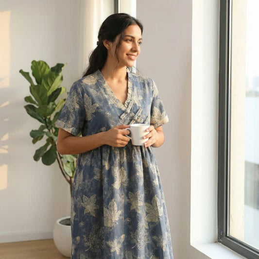 Oriental-Inspired Leaf Cotton Nightgown - image 1