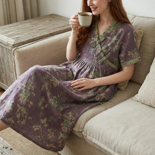 Oriental-inspired Peony & Leaf Cotton Nightgown - image 1