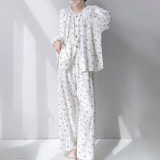 Gray Ditsy Floral Double Gauze Cotton Pajamas - image 1