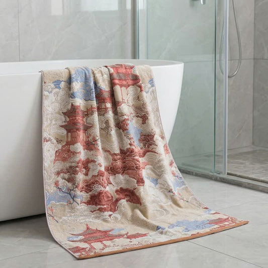 Oriental Cloud & Pavilion Cotton Bath Towel - image 1