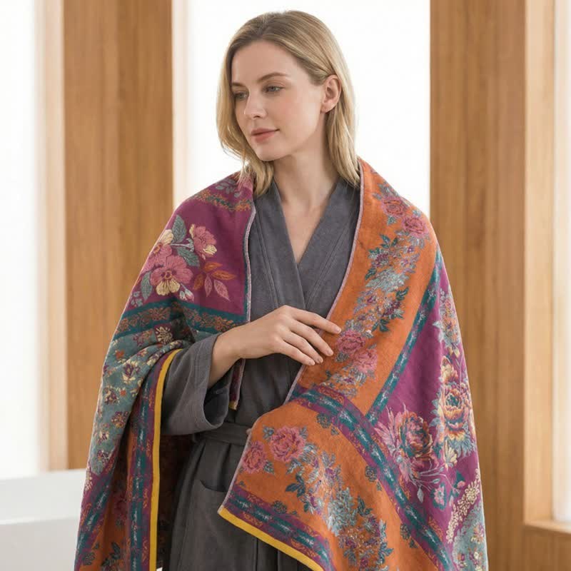 Retro Patchwork Floral Cotton Bath Towel - image 2