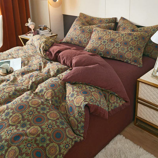 Vintage Medallion Jacquard Cotton Double Gauze Bedding - Red - Duvet Cover - King - image 0