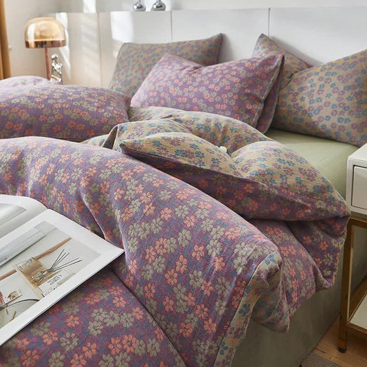 Cottage Ditsy Floral Cotton Double Gauze Bedding - Purple - Duvet Cover - King - image 0