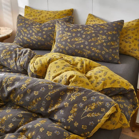 Lavender & Floral Cotton Double Gauze Bedding - Coffee - Duvet Cover - King - image 0