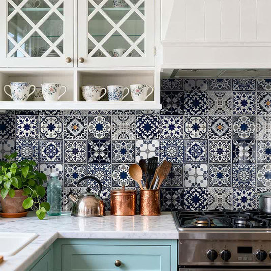 Retro Blue Peel and Stick Wall Sticker (24PCS) - image 1