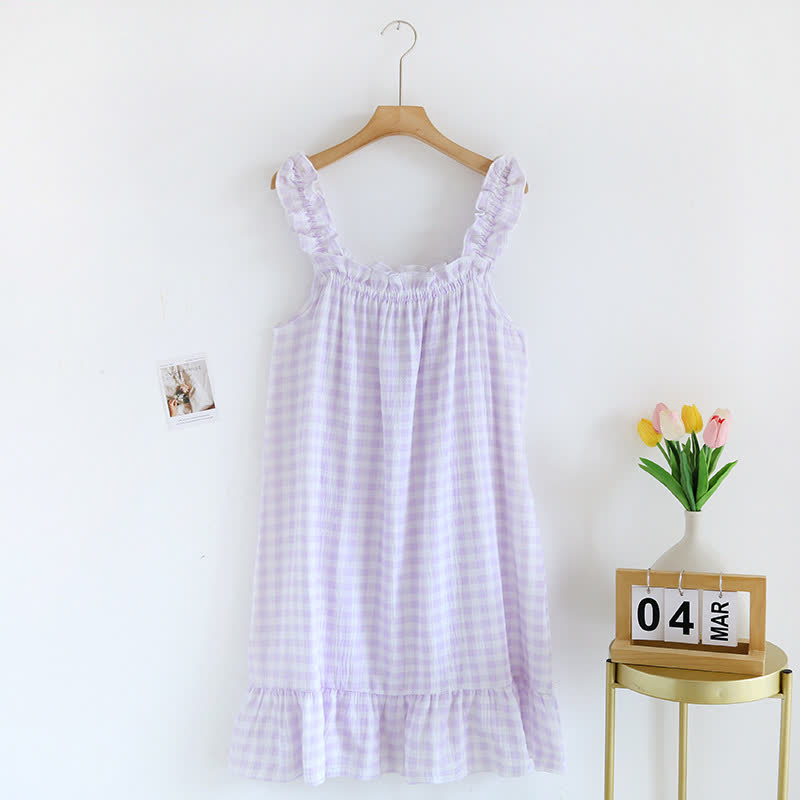 Cotton Ruffle Gingham Cami Nightgown - Purple - XL - image 10