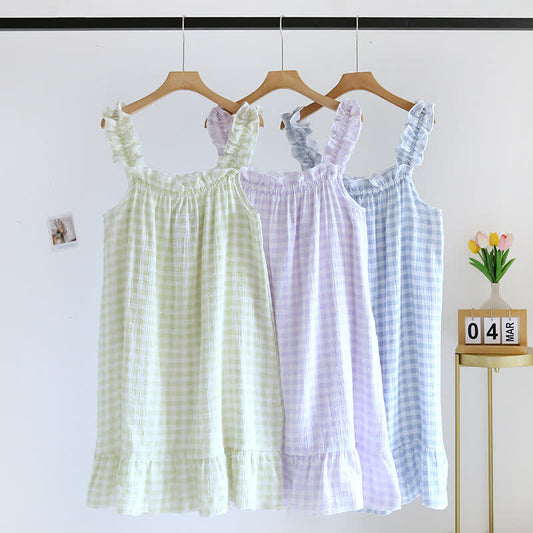 Cotton Ruffle Gingham Cami Nightgown - image 1